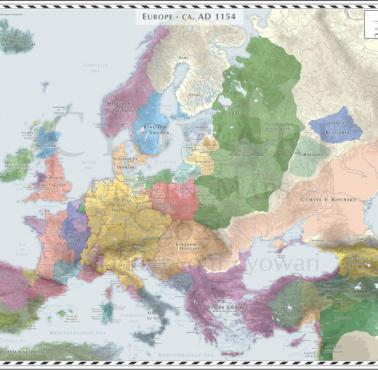Mapa Europy z 1154 roku n.e.