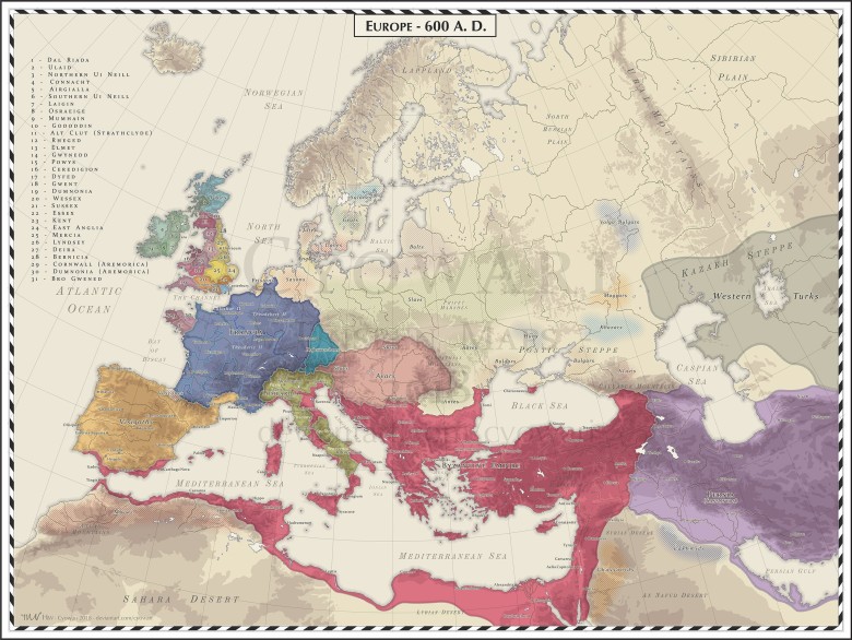 Mapa Europy w 600 roku