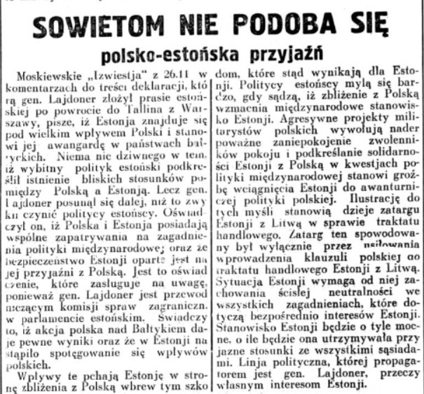 Rzeczpospolita, 28 listopada 1928. Polsko-estońska przyjaźń