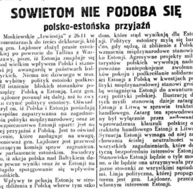 "Rzeczpospolita", 28 listopada 1928. Polsko-estońska przyjaźń