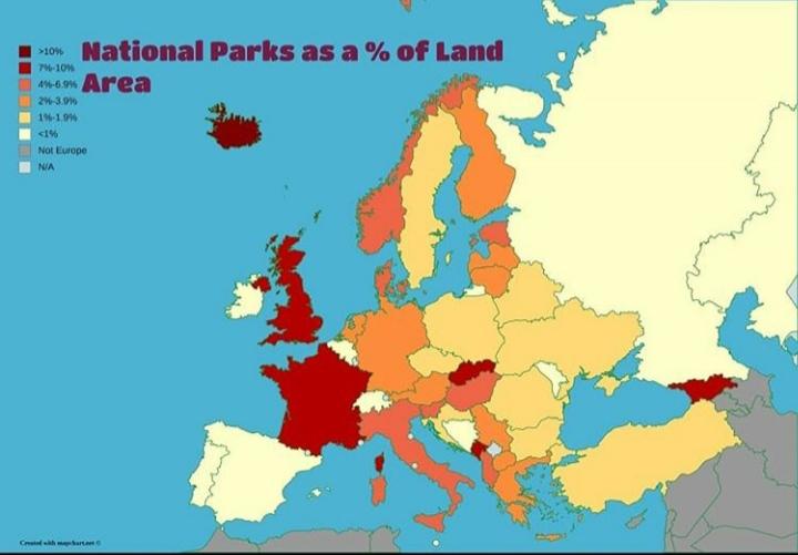 Procent powierzchni, jakie zajmują parki narodowe