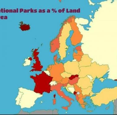 Procent powierzchni, jakie zajmują parki narodowe