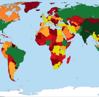 Kraje świata zabarwione na podstawie ich populacji