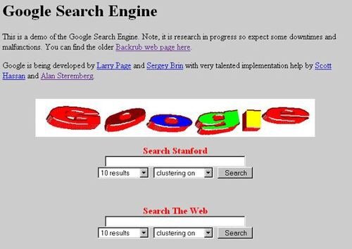 Pierwsza strona internetowa Google'a, 1996