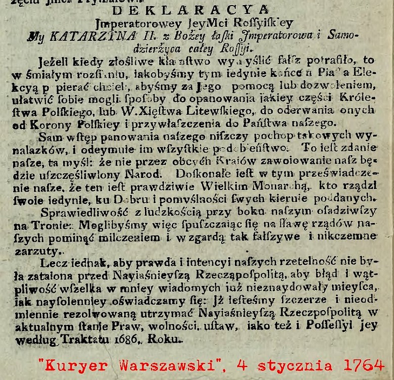 Deklaracja Katarzyny II ws wolności Rzplitej i nienaruszalności rosyjsko-polskiego
