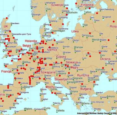 Mapka elektrowni jądrowych w Europie