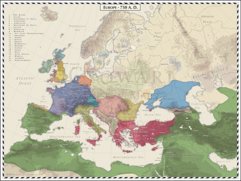 Mapa Europy w 750 roku n.e.