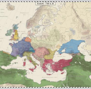 Mapa Europy w 750 roku n.e.