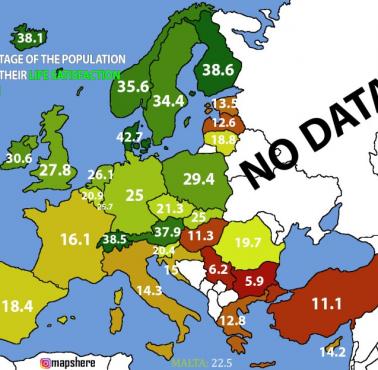 Procent zadowolonych z życia w Europie