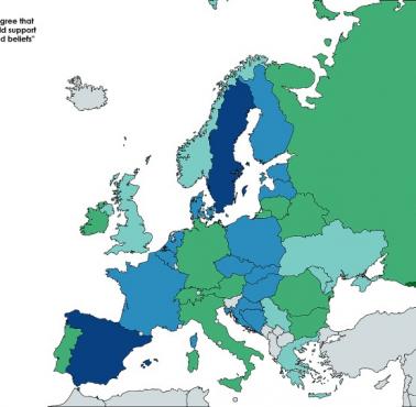 Odsetek Europejczyków, którzy zgadzają się, że "rząd powinien wspierać wartości i przekonania religijne"