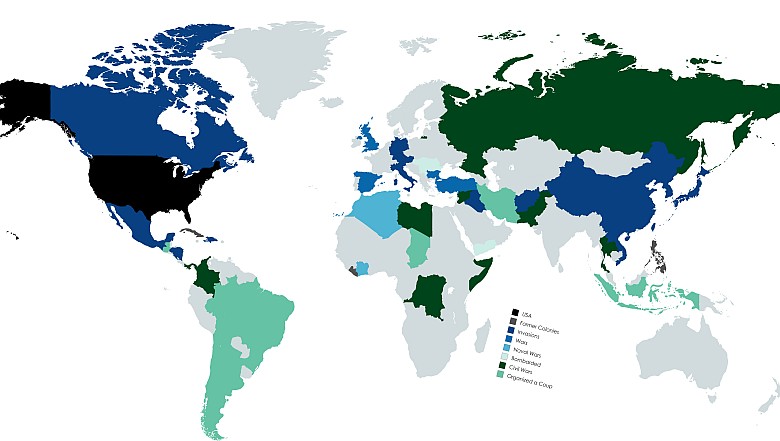 Mapa krajów, które brały udział w wojnie z USA