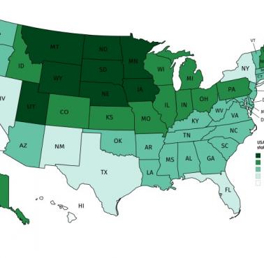 Średnia wysokość mężczyzn w USA według stanu (poniżej 40 lat)