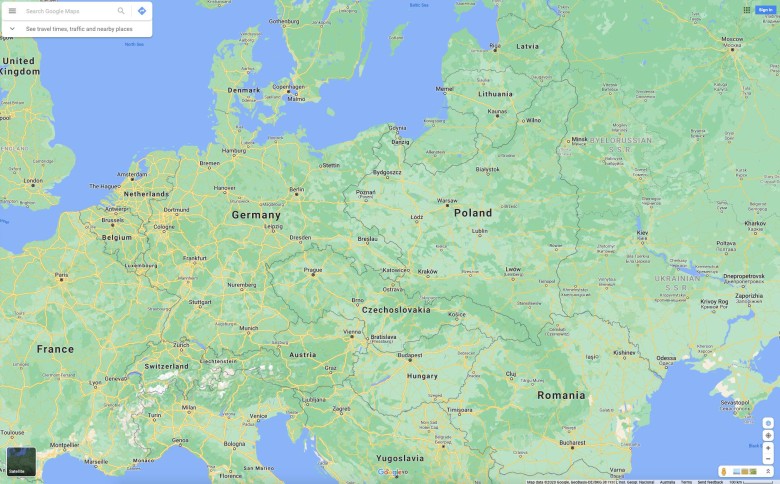 Mapy Google z granicami z 1930 roku, Europa
