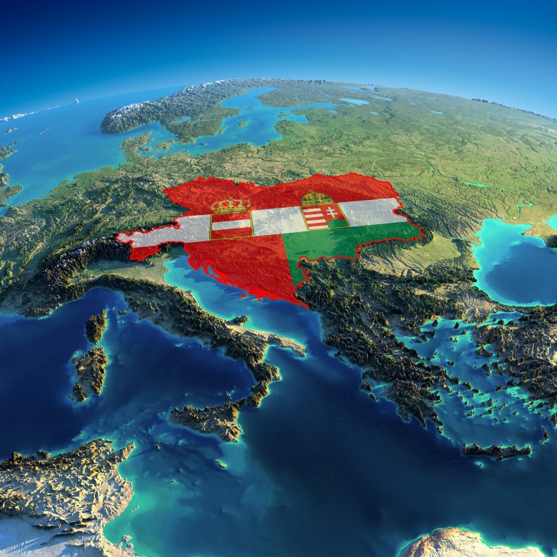 Reliefowa mapa Austrii i Węgier