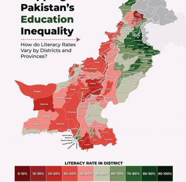 Wskaźnik alfabetyzacji Pakistanu z podziałem na największe jednostki administracyjne, 2023