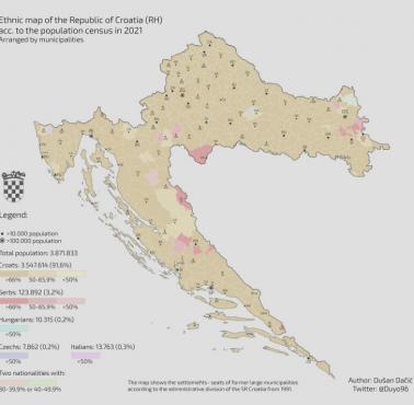 Mapa etniczna Chorwacji, 2021