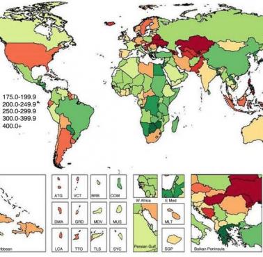 Globalne spożycie warzyw w 2010 roku (dorośli > 20 lat)