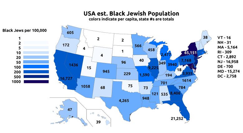Prognozy ludności afroamerykańskiej i żydowskiej w USA z podziałem na stany