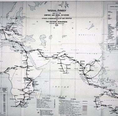 Obszary, które łączyły brytyjskie imperialne linie lotnicze (Imperial Airways Ltd), 1936