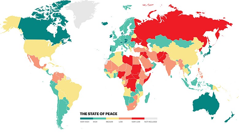 Najniebezpieczniejsze kraje świata 2018, dane Institute for Economics & Peace (IEP)