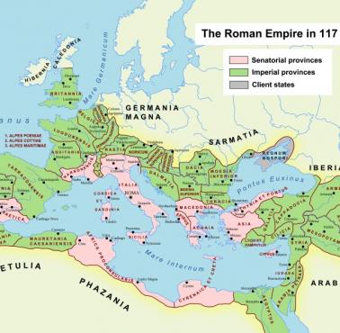 Prowincje cesarstwa rzymskiego w czasach cesarza Trajana w roku 117 roku