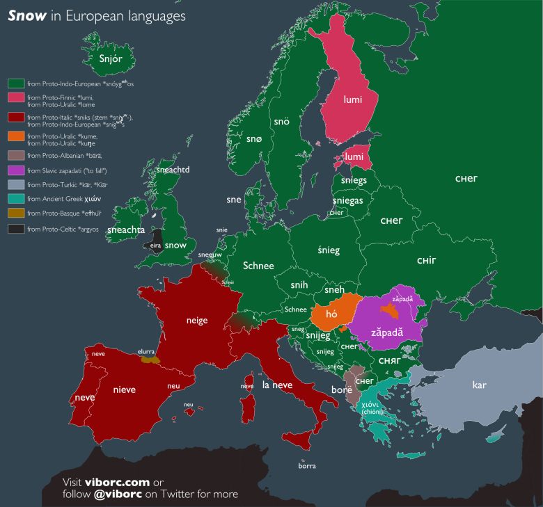 Słowo śnieg w różnych europejskich językach