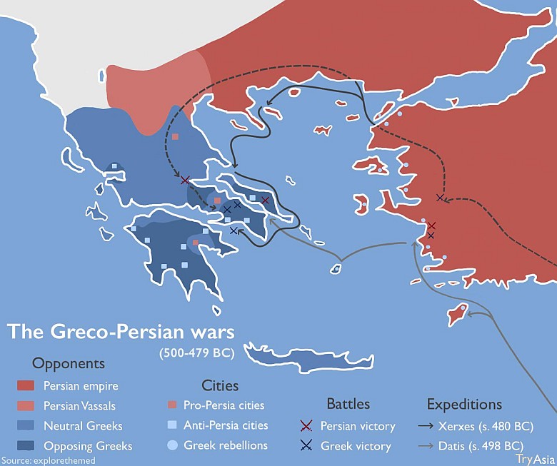 Mapa wojen grecko-perskich 500-479 rok p.n.e.