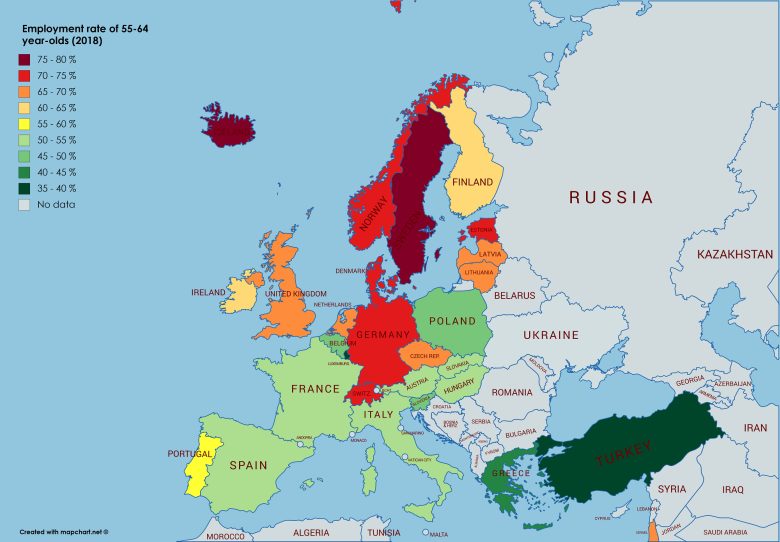 Wskaźnik zatrudnienia Europejczyków w wieku 55-64 lata