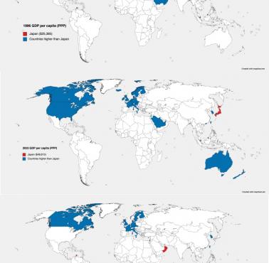 Kto wyprzedził Japonię w PKB per capita (PPP)? (1996 vs. 2022)