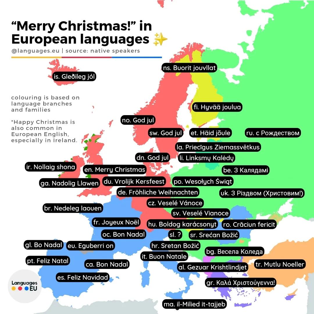 Słowo Wesołych Świąt w różnych europejskich językach