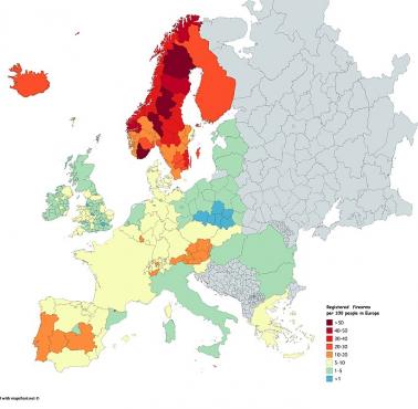 Zarejestrowana broń palna na 100 osób w Europie