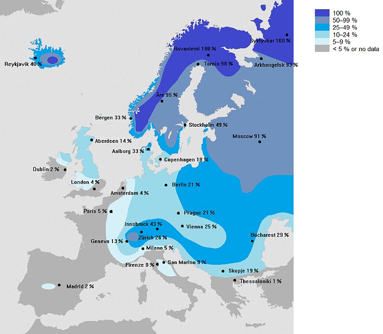 Szansa na białe Boże Narodzenie w Europie