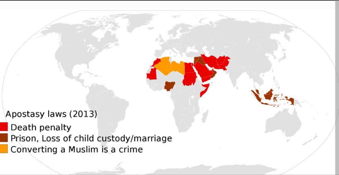 Kara za porzucenie religii (apostazja) muzułmańskiej według kraju, 2013