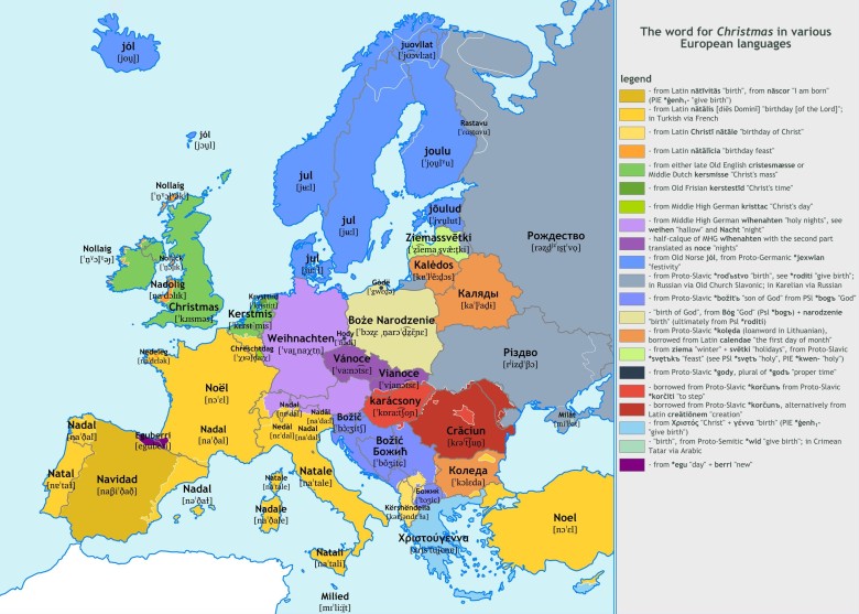 Słowo Boże Narodzenie w różnych europejskich językach