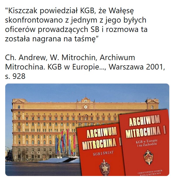 Kiszczak powiedział KGB, że Wałęsę skonfrontowano z jednym z jego byłych oficerów prowadzących SB i rozmowa ta została ...