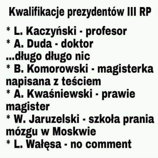 Prezydenci III RP - wykształcenie