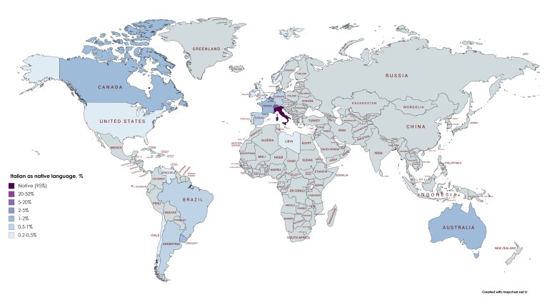 Odsetek osób posługująca się językiem włoskim