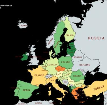 Procent badanej populacji, która negatywnie ocenia Unię Europejską