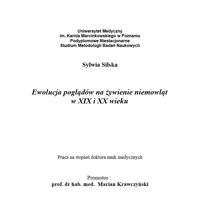 Ebook Ewolucja poglądów na żywienie niemowląt w XIX i XX wieku Sylwia Silska, Uniwersytet Medyczny im. Karola Marcinkowskiego