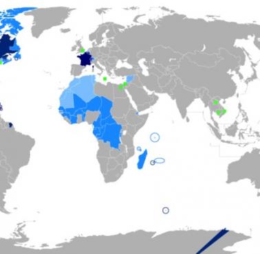Mapa terytoriów, gdzie francuski jest językiem urzędowym