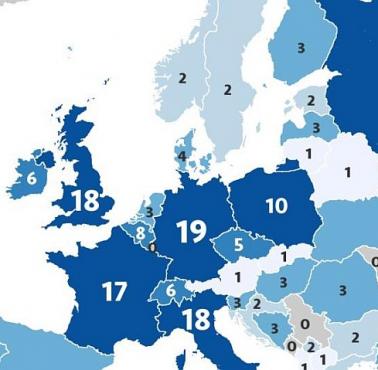 Łączna liczba wizyt prezydenta USA w Europie od zakończenia zimnej wojny