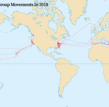 Przemieszczanie się poszczególnych grup uderzeniowych lotniskowca w 2018 roku