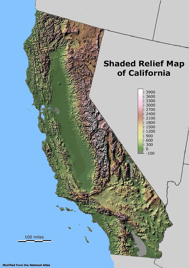 Reliefowa mapa Kalifornii