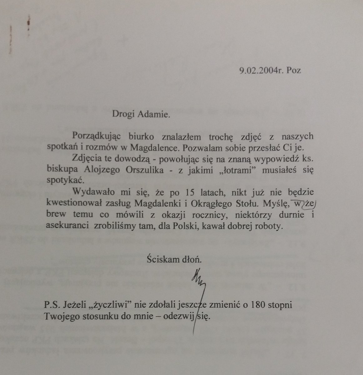 Adamie, odezwij się - list Kiszczaka do Michnika z 2004 roku, archiwum Hoover Institution