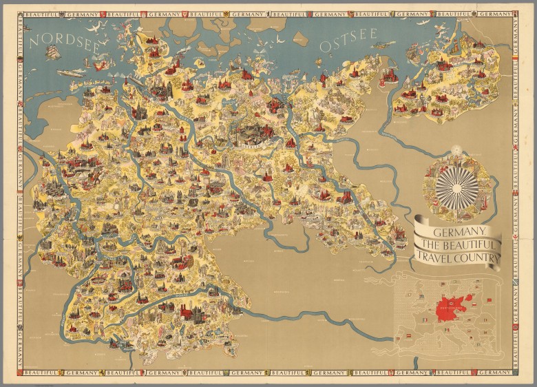 Turystyczna mapa Niemiec z 1936 roku przygotowana przez Biuro Informacji Kolei Niemieckich