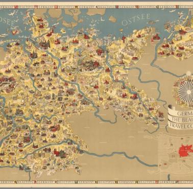 Turystyczna mapa Niemiec z 1936 roku przygotowana przez Biuro Informacji Kolei Niemieckich
