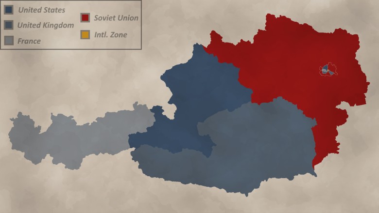 Mapa okupowanej Austrii po II wojnie