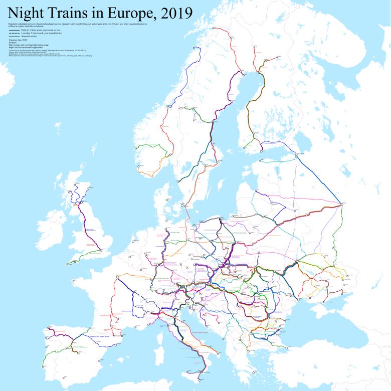 Nocne pociągi w Europie, 2019