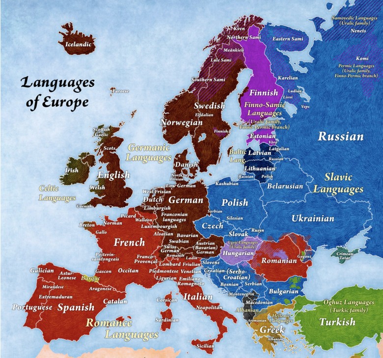 Mapa języków i rodzin językowych w Europie
