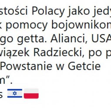 „W rzeczywistości Polacy jako jedyni udzielili jakiejkolwiek pomocy bojownikom z warszawskiego getta ..."